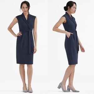 MM Lafleur Navy Catherine Dress Collared Midi Size 14